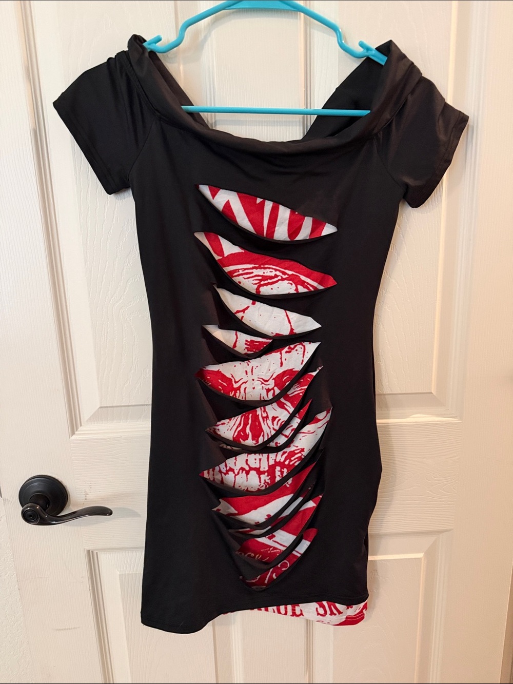 Black Cutout shirt with Red & White Accent skull underneath